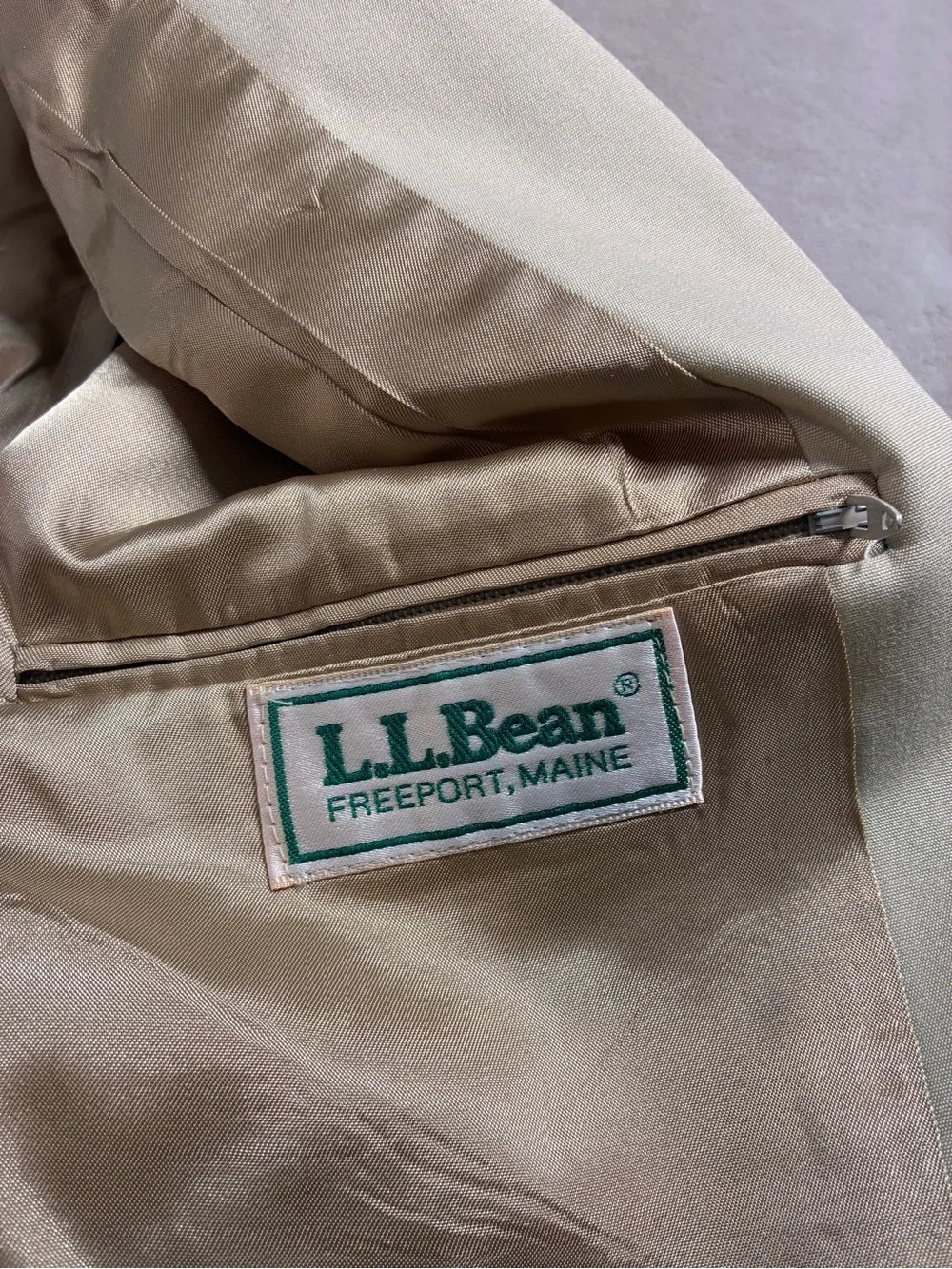 Vintage LL Bean Mens Sport Coat Blazer 48L Khaki Combed Cotton Made In USA Flaws